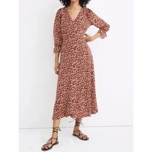 Madewell Floral Midi Dress Size 12 V Neck Long Sleeve Boho Flowy